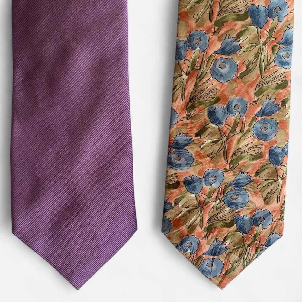 Bundle of 2 vintage silk ties-floral & purple